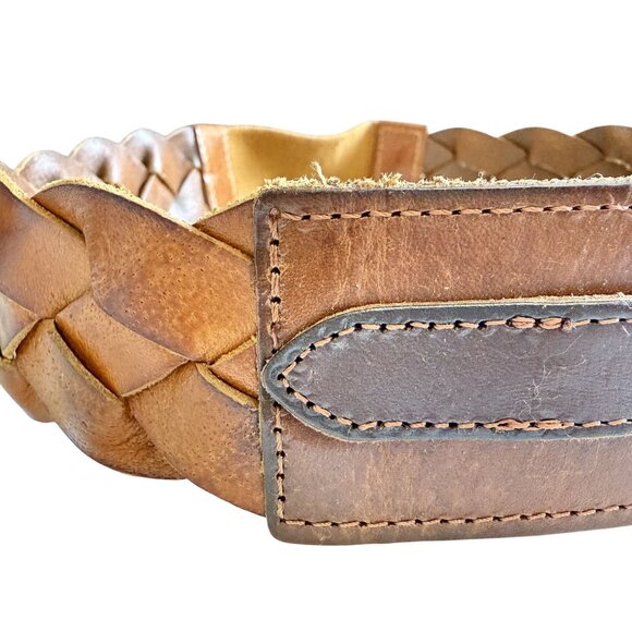 Bohemian Woven Braided Leather Wide Elastic Belt Women's 34.5" Brown Adjustable - Picture 3 of 8